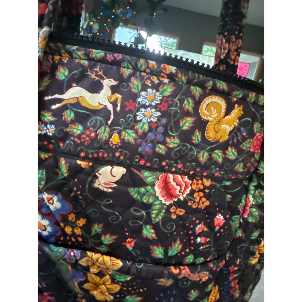 Vera Bradley Tavern on the Green Quilted Tote Bag Unicorn Floral Woodland Black - Picture 7 of 12
